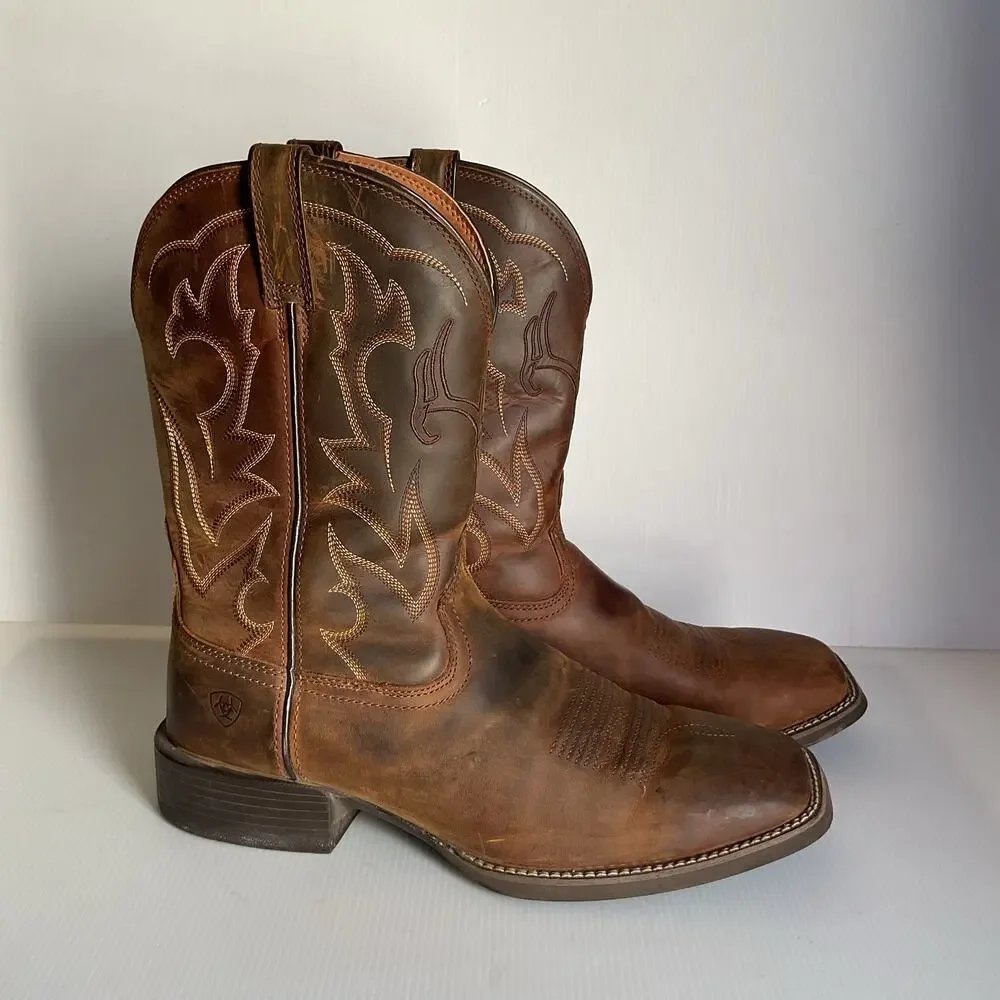 Ariat Men’s Western Cowboy Boots Brown Leather Deer Skull Square Toe Size 13D